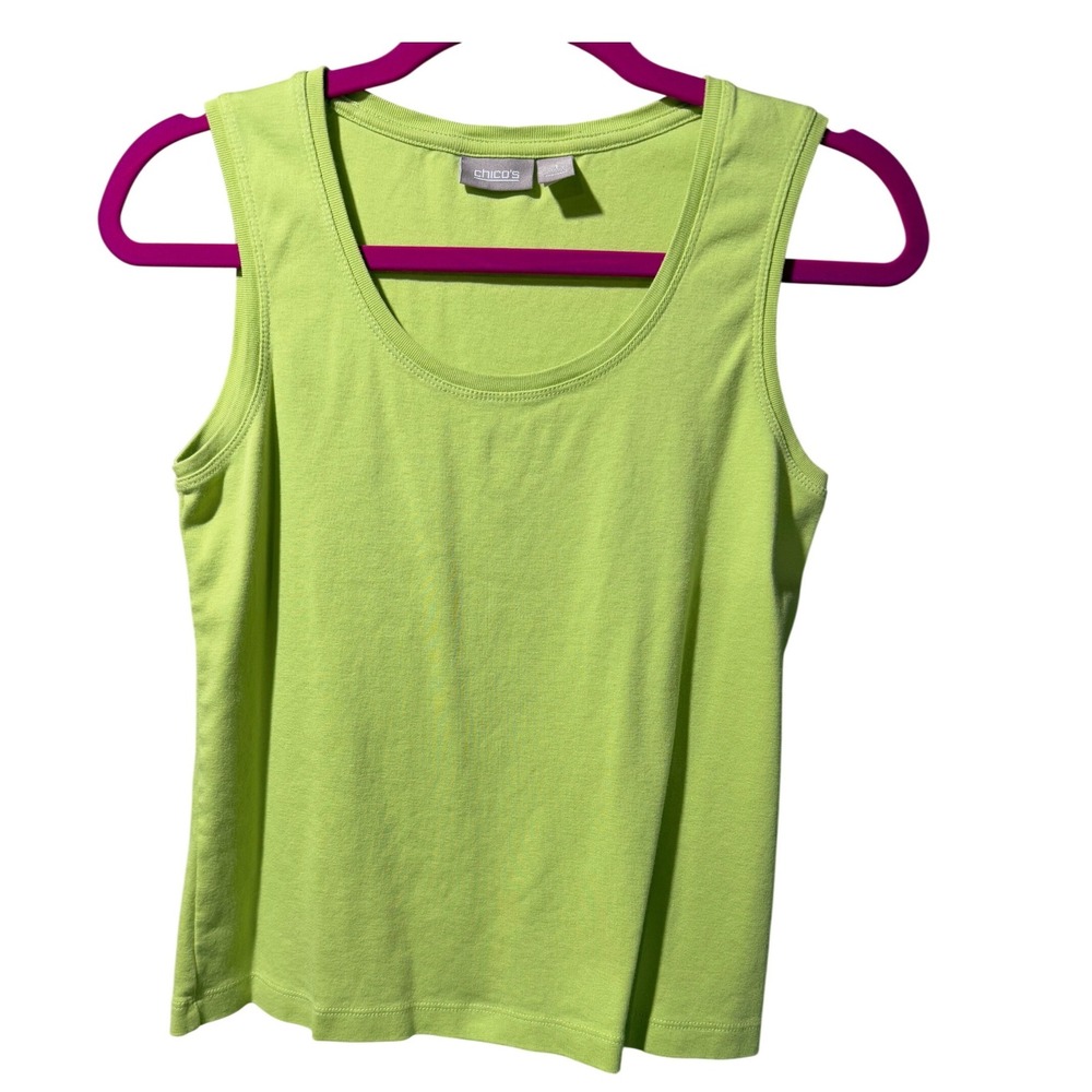 Chicos Lime Green Tank Top Size 1 Scoop Neck‎ Sleeveless Cotton Everyday Casual